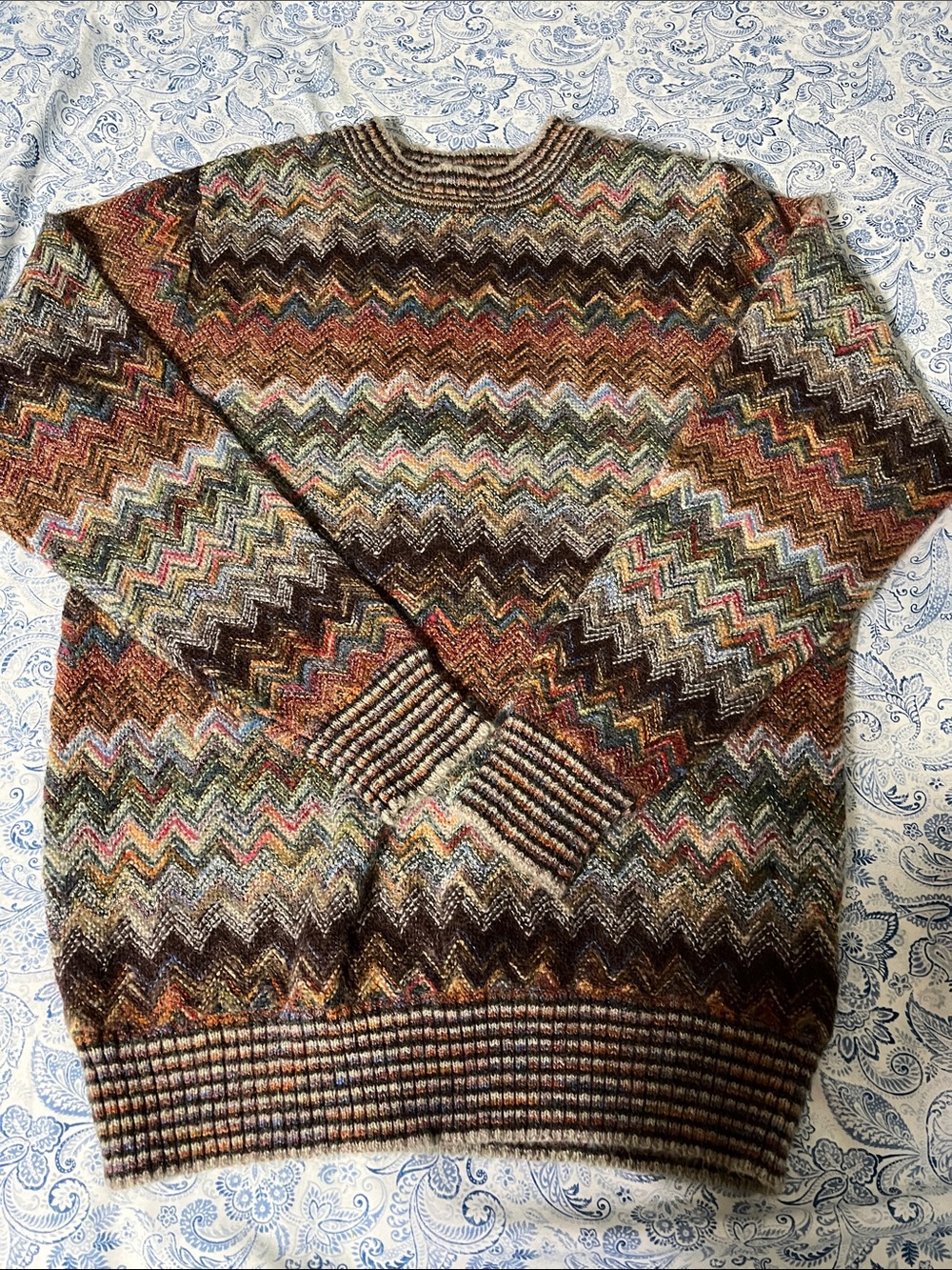 Men's Multicolor Zigzag Crewneck Sweater in Earth Tones